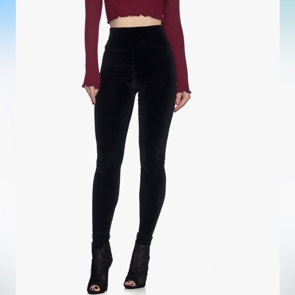 Cemi Ceri Women's Velvet High Waist Leggings Black Size M